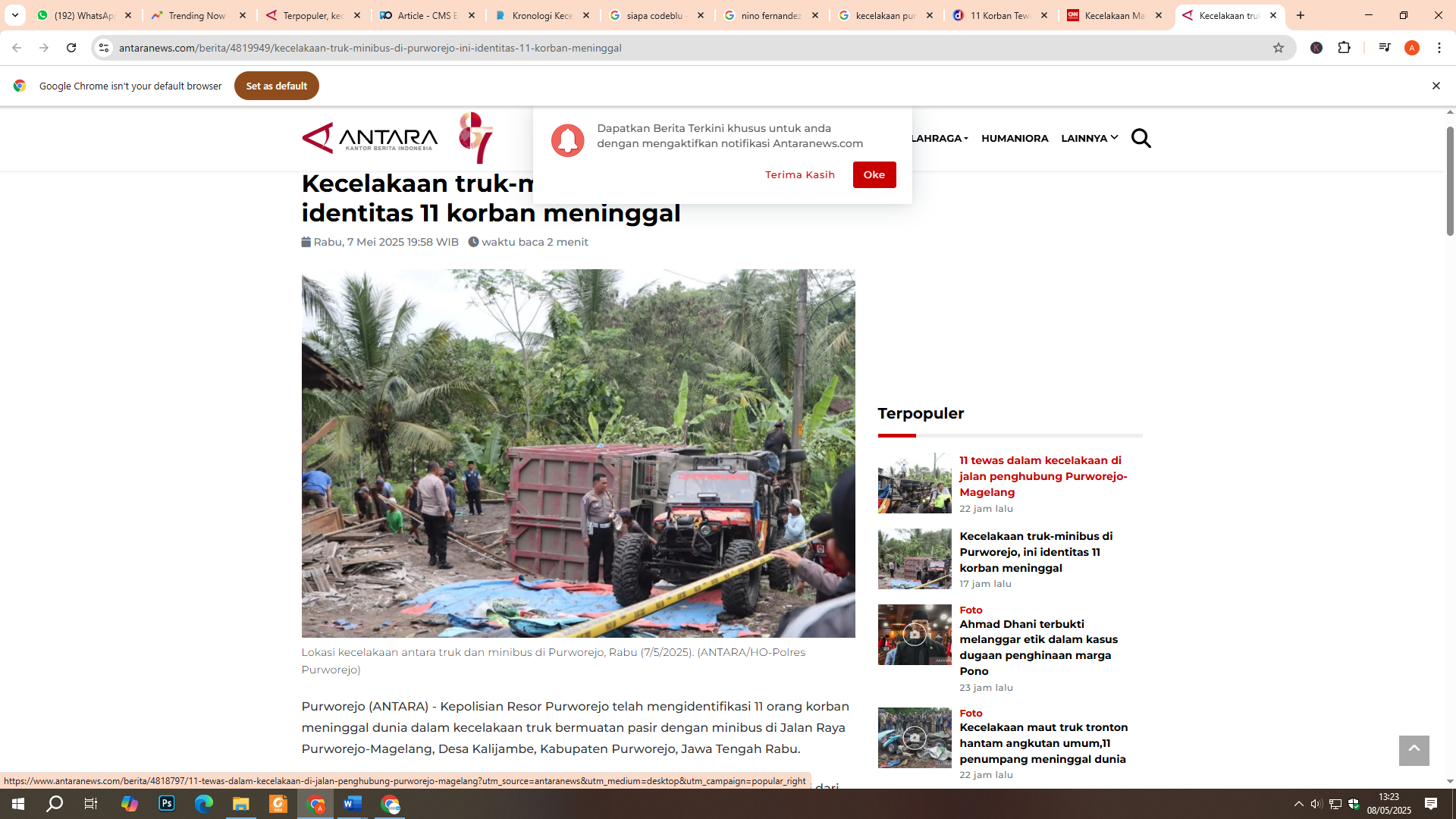 Kecelakaan di Purworejo yang menewaskan 11 orang