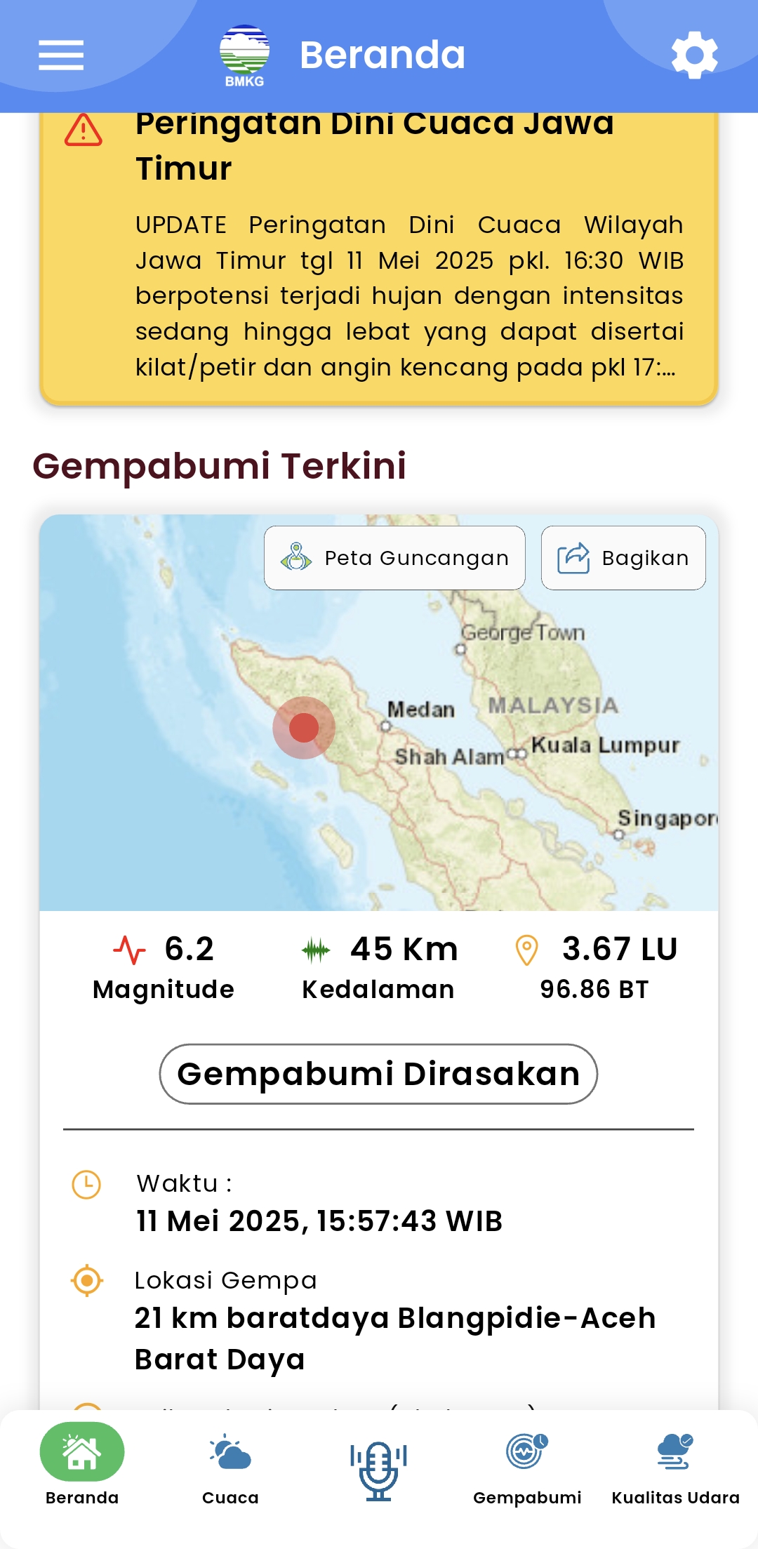 Gempa Magnitudo 6,2 yang Terjadi di Daerah Aceh