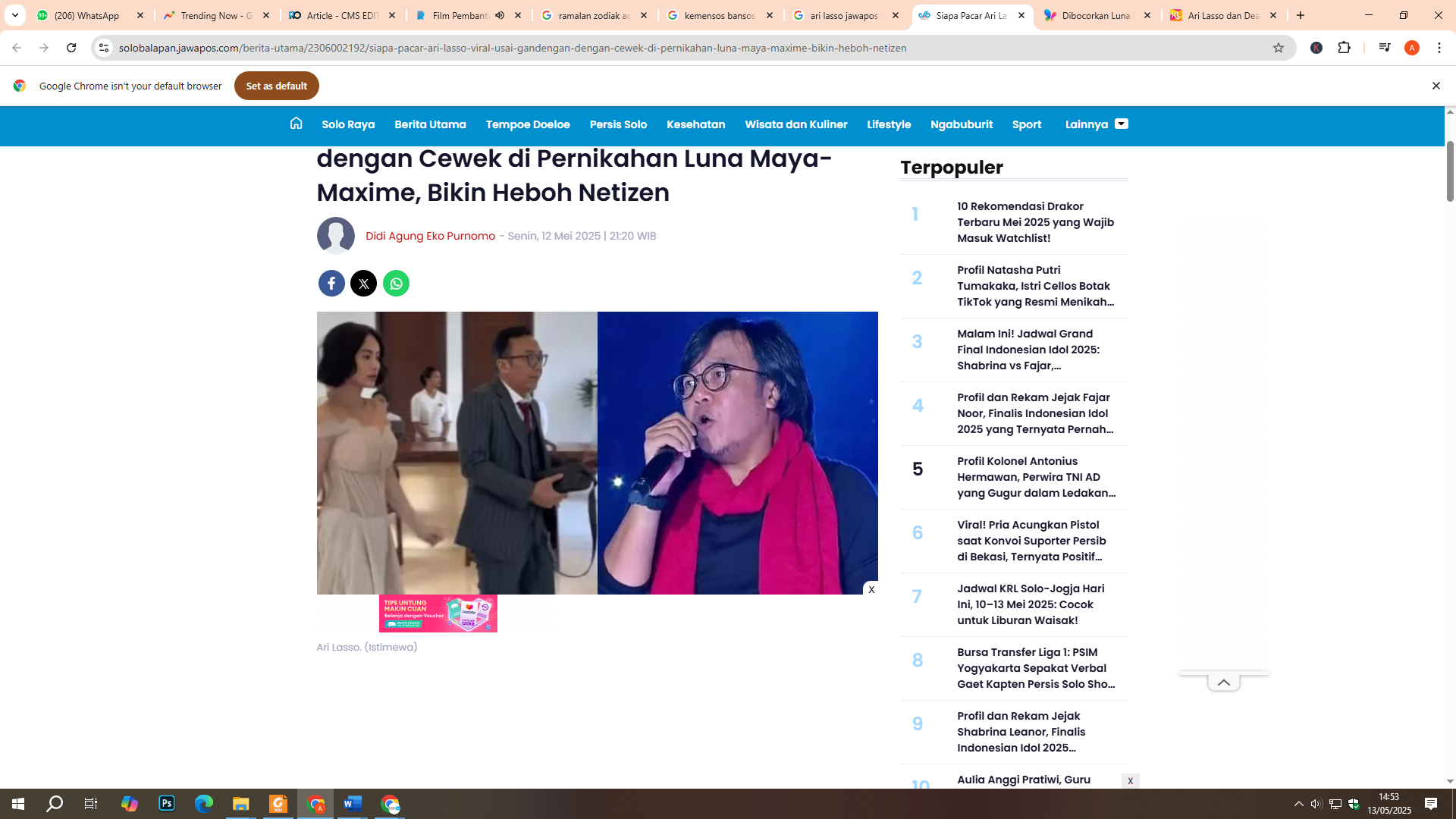 Ari Lasso bersama Dearly Djoshua di pernikahan Luna Maya