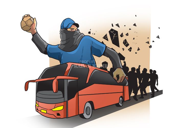 Ilustrasi perusakan bus.