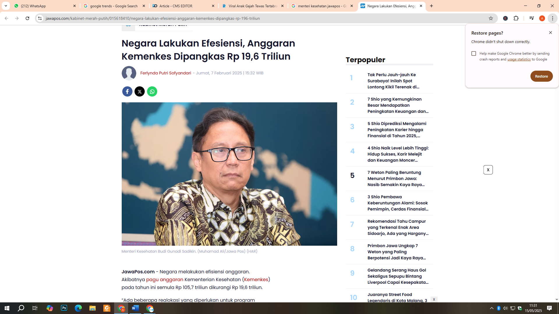 Menteri Kesehatan  Budi Gunadi Sadikin