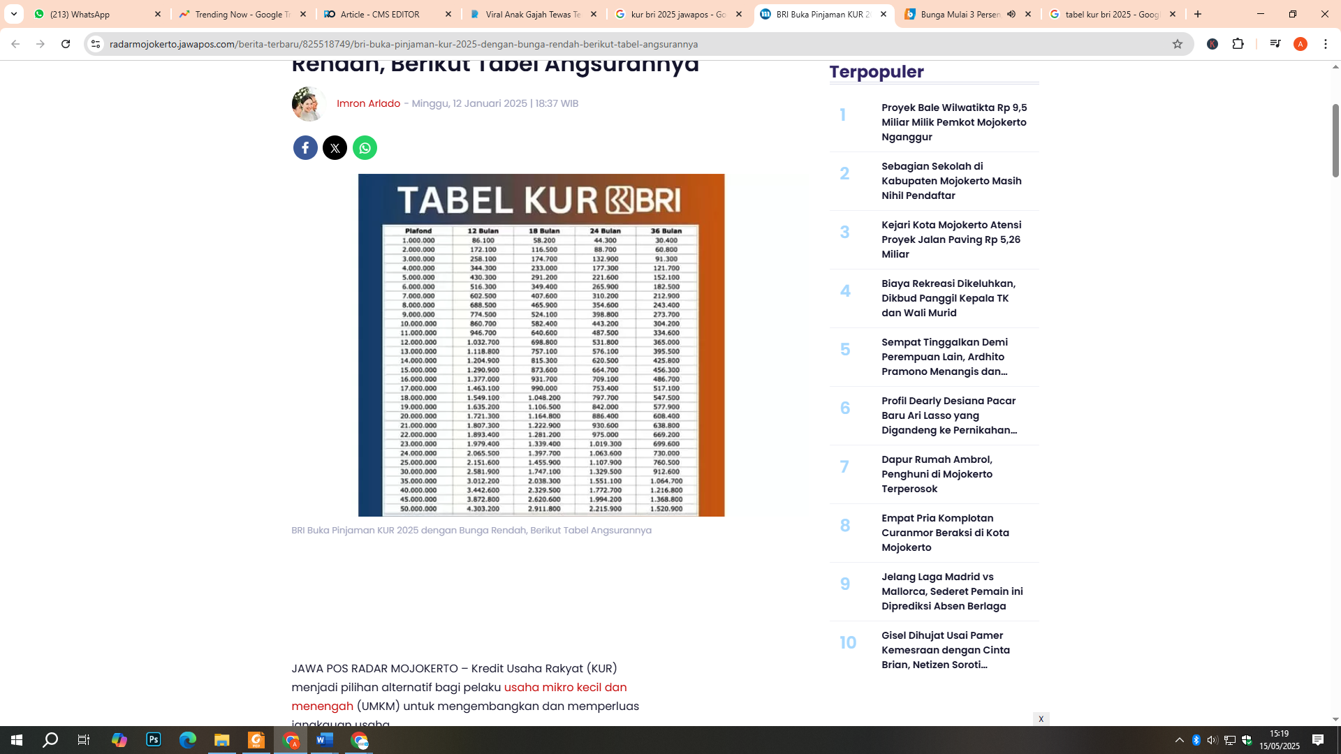 Tabel KUR BRI 2025