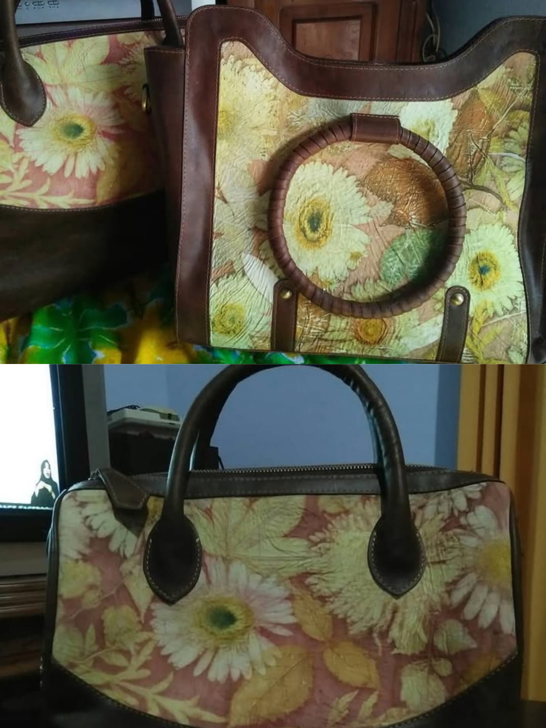 Tas dari kulit domba dengan motif eco print