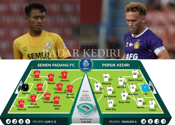 PERSIK DAY: Line up dua kesebelasan yang akan bertanding Minggu (18/5) sore.