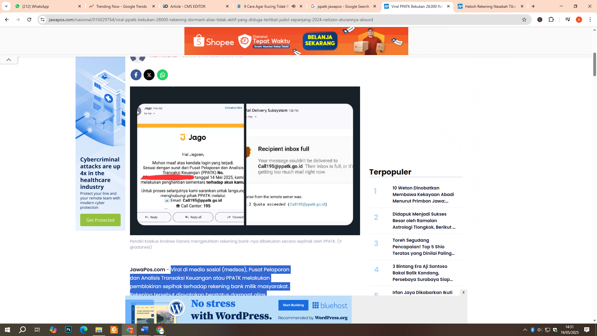 Viral pemblokiran rekening mendadak