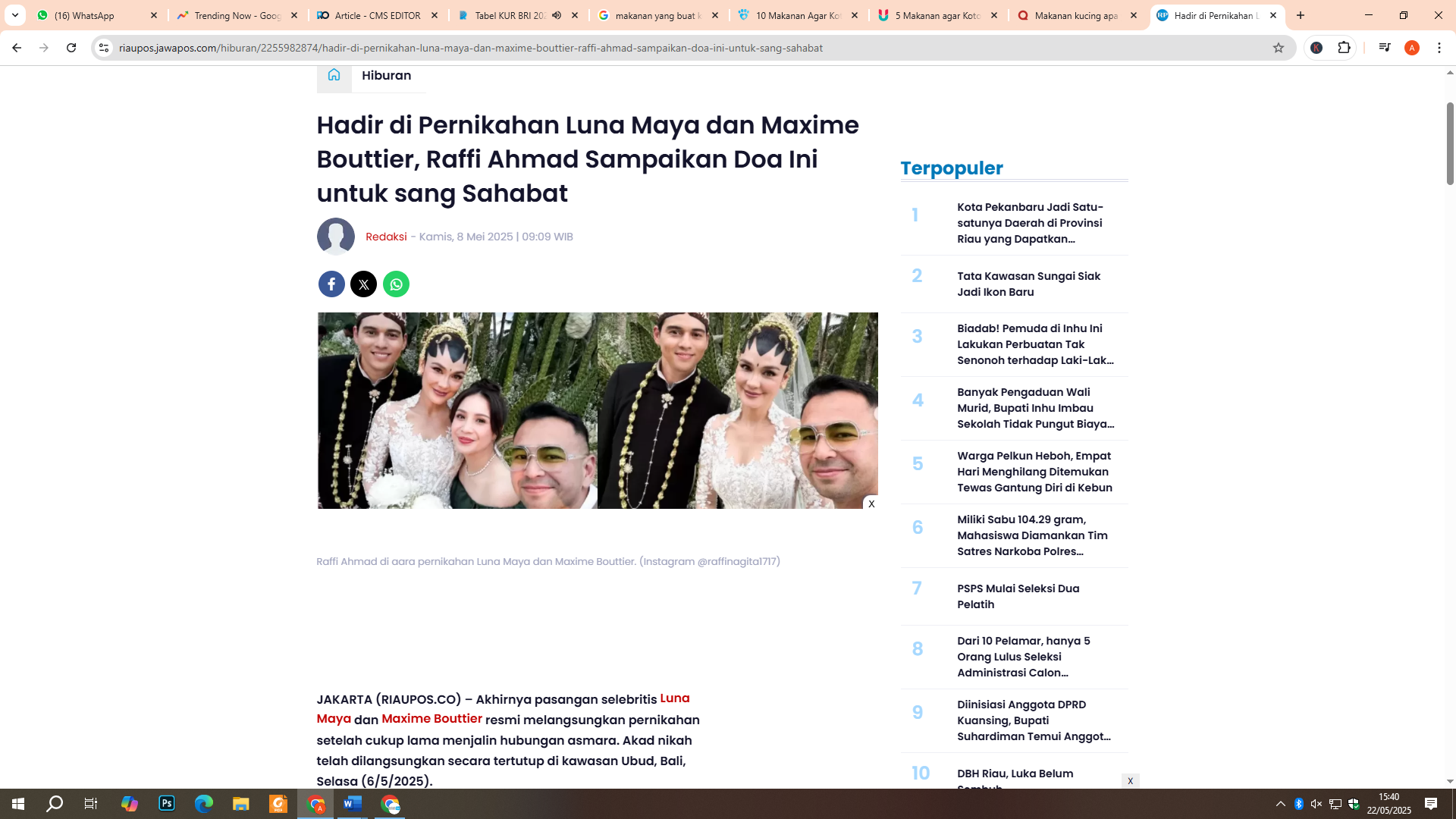 Raffi Ahmad berikan kado di pernikahan Luna Maya dan Maxime