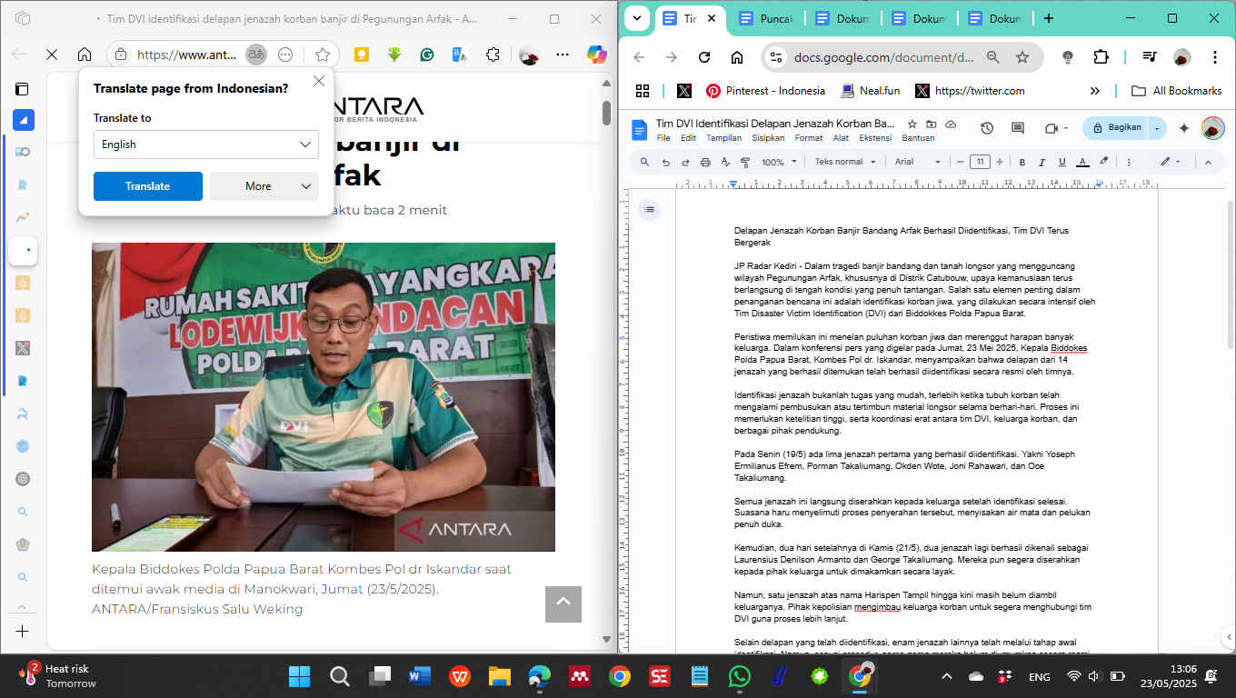 Kepala Biddokes Polda Papua Barat Kombes Pol dr Iskandar saat ditemui awak media di Manokwari