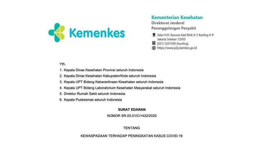 Surat Edaran Nomor SR.03.01/C/1422/2025 Kemenkes.