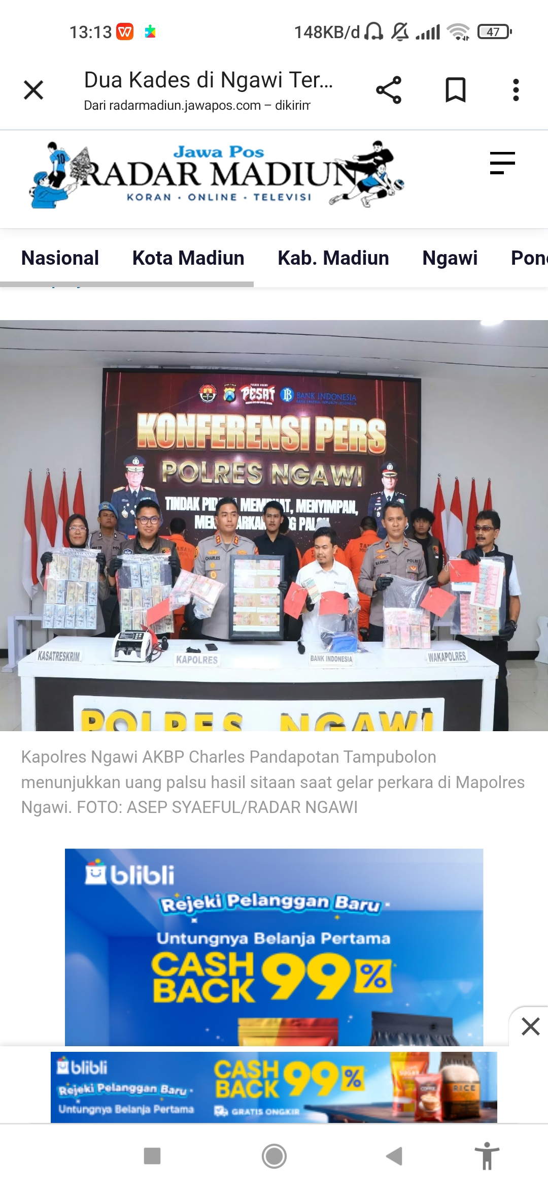 Dua Kades di Kabupaten Ngawi terbukti edarkan uang palsu