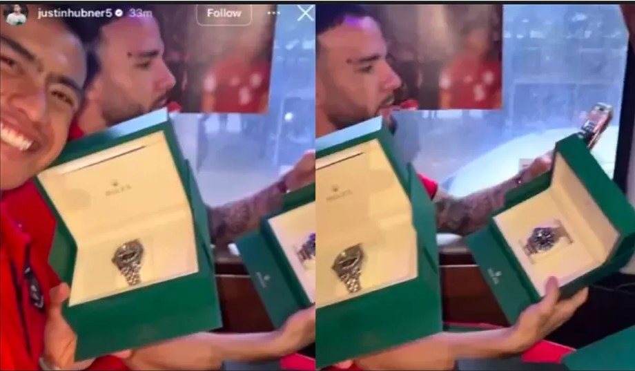 Momen ketika pemain Timnas mendapatkan hadiah jam tangan Rolex dari Presiden Prabowo Subianto usai bertanding melawan China yang diabadikan oleh Justin Quincy Hubner di akun media sosialnya.