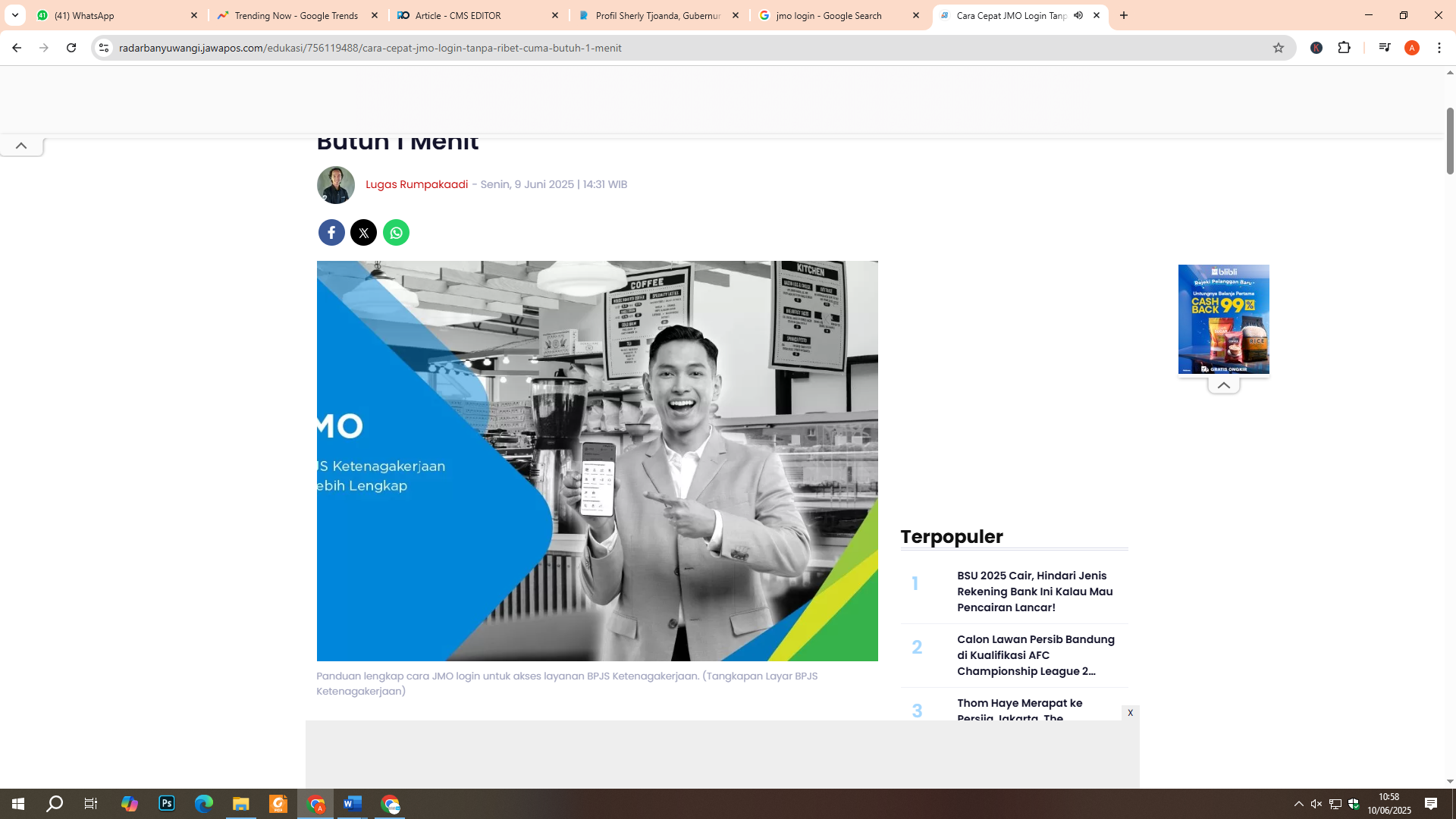 Cek JMO untuk akses BPJS Ketenagakerjaan