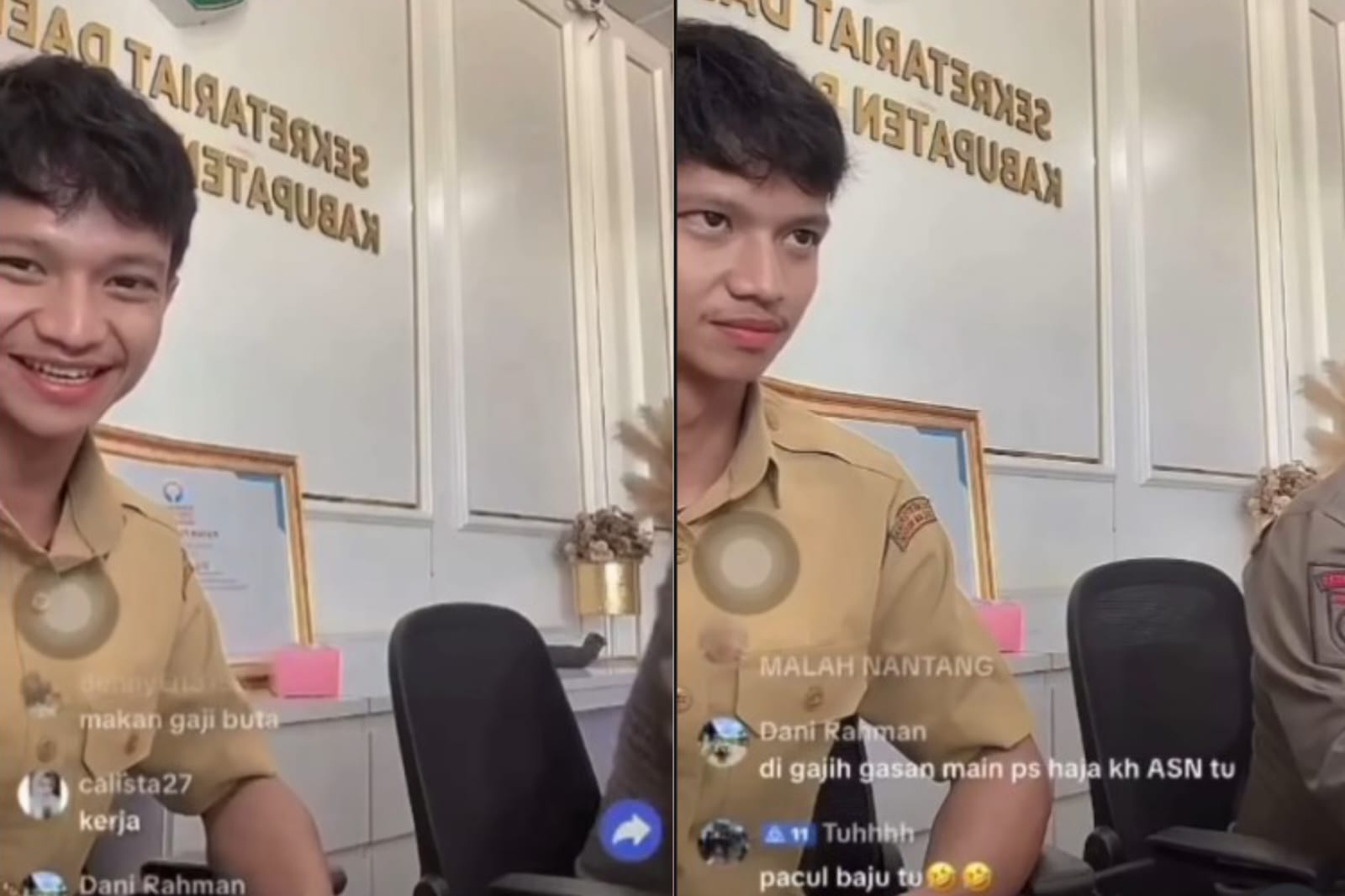 ASN Sekertariat Daerah Kabupaten Bangalan yang sedang melakukan Live TikTok sambil bermain&nbsp;PS di kantor
