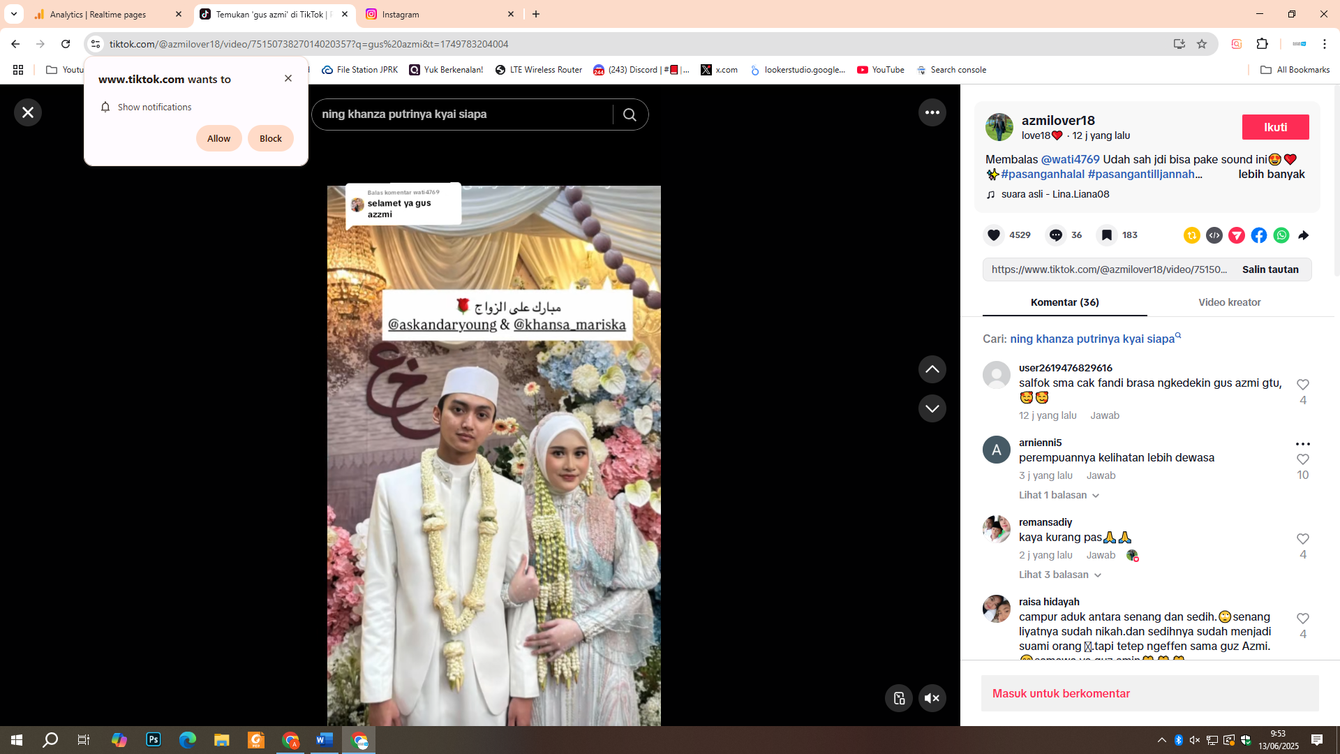 Gua Azmi dan Ning Khansa Menikah