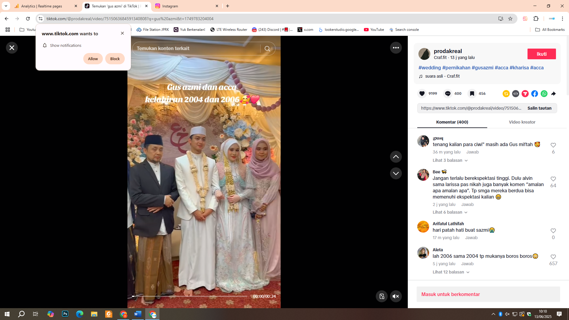 Potret pernikahan Gus Azmi dan Ning Khansa