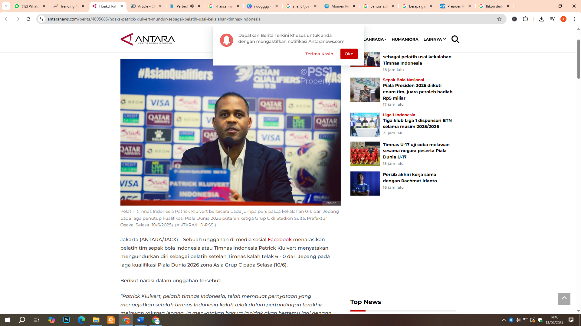 Patrick Kluivert, pelatih timnas Indonesia