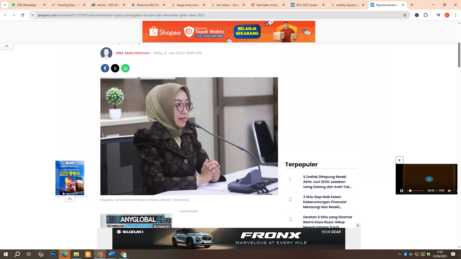 Staf Ahli Menteri Ketenagakerjaan (Menaker) Bidang Hubungan Antar-Lembaga Estiarty Haryani