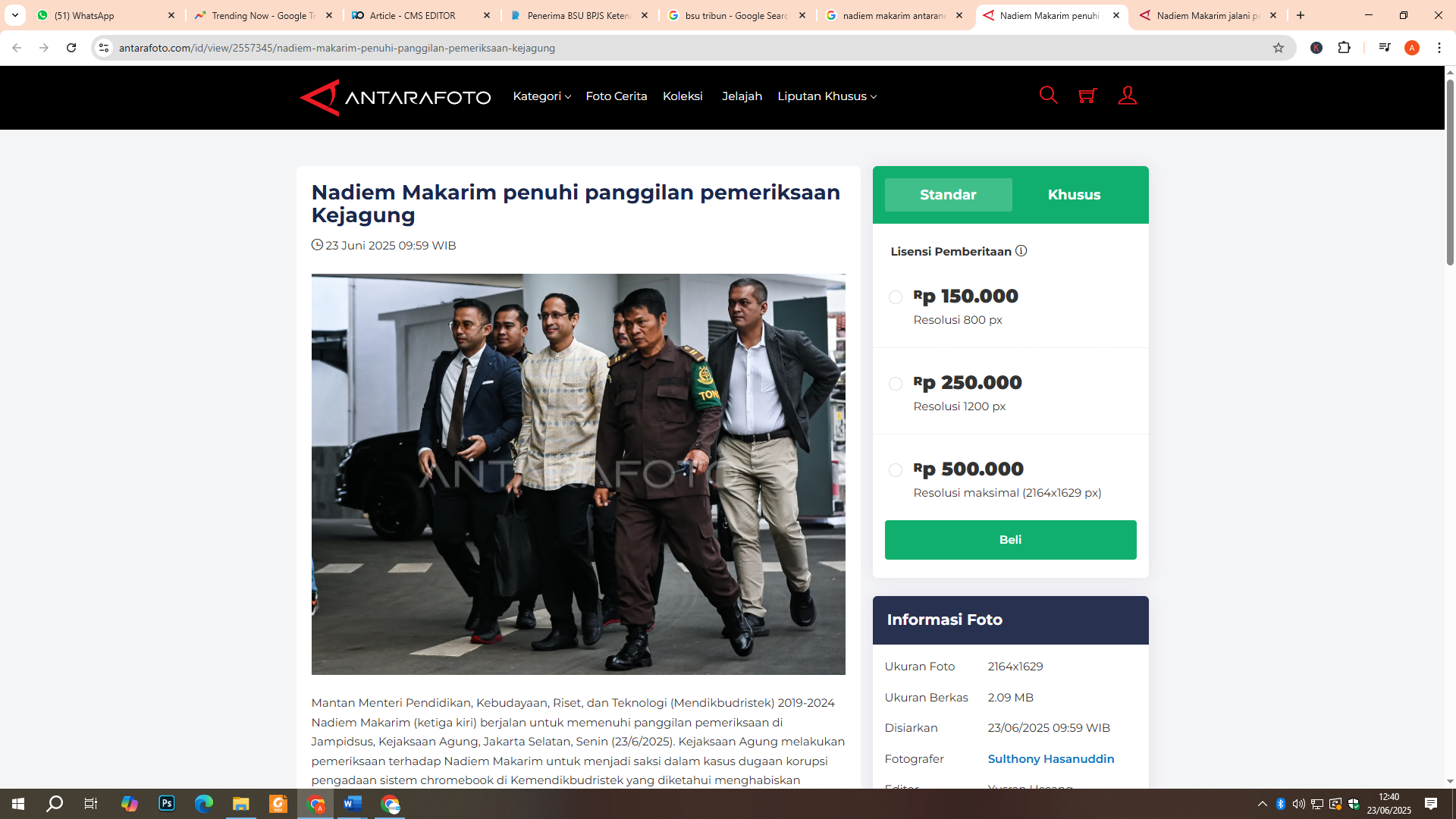 Nadiem Makarim mendatangi Kejagung untuk melakukan pemeriksaan