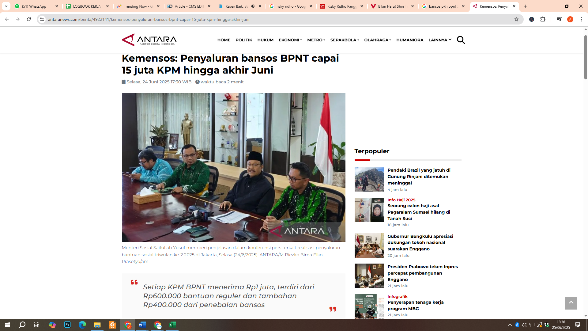 Kemensos cairkan Bansos tahap 4 2025