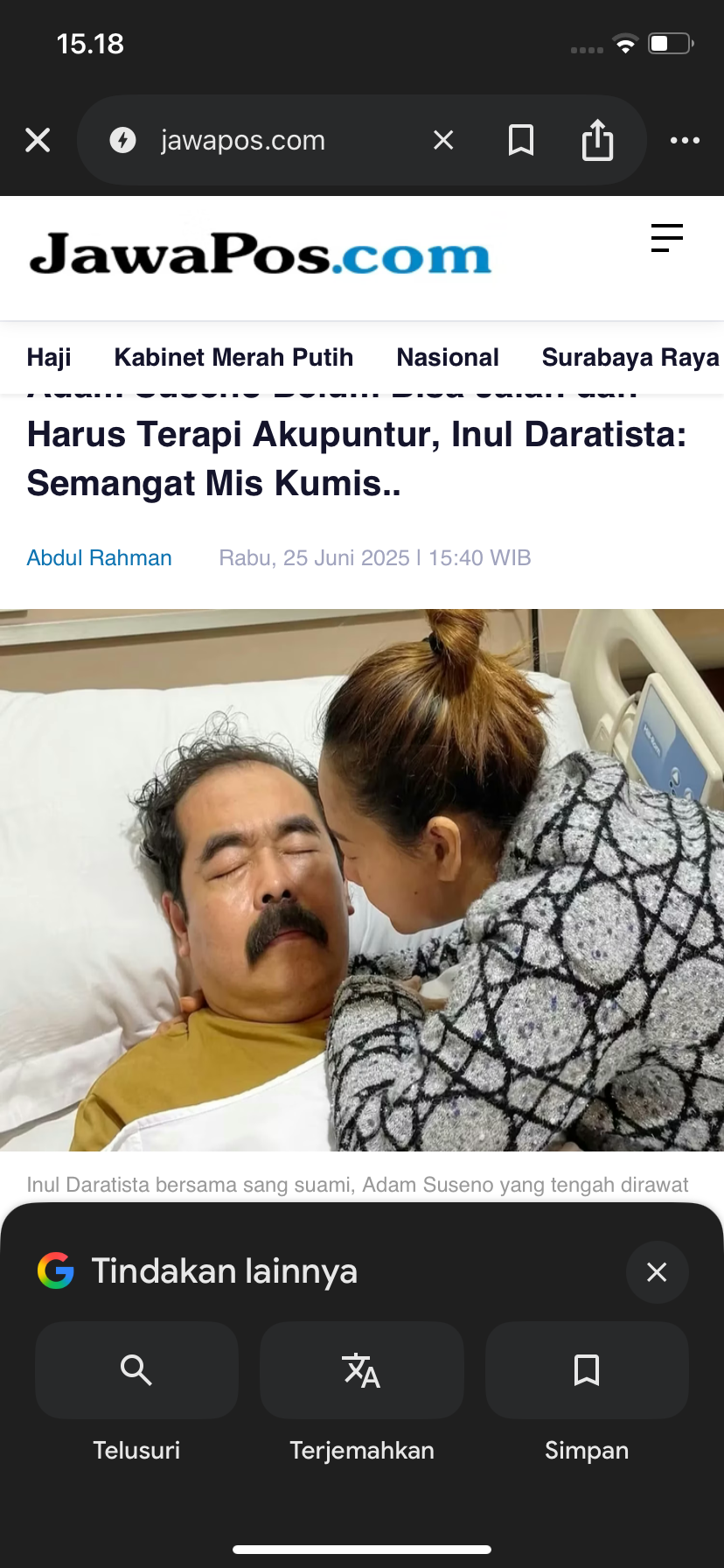 Kondisi suami Inul Daratista usai dilarikan ke rumah sakit