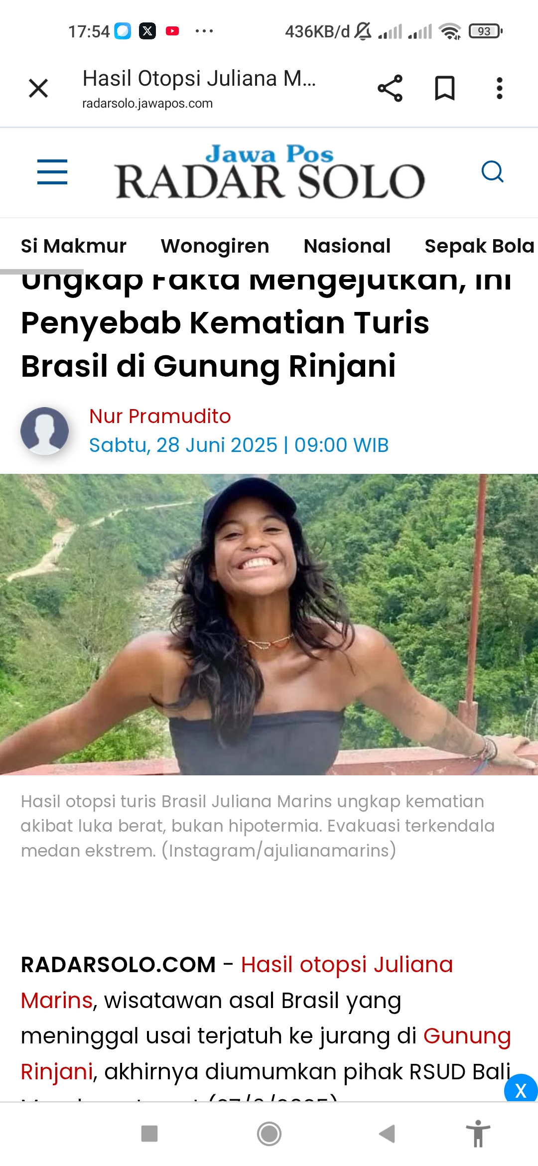 Hasil otopsi Juliana Marins