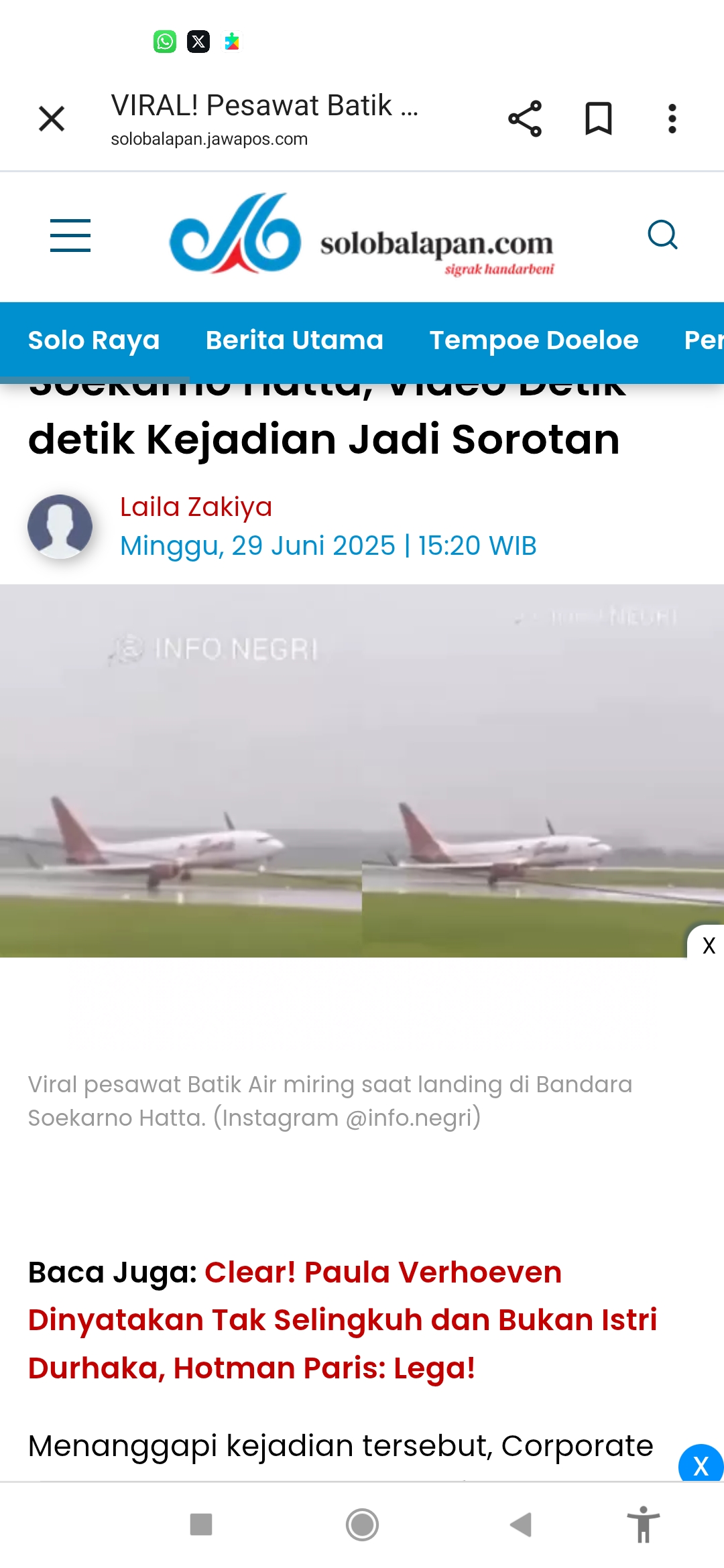 Heboh detik-detik pesawat Batik Air Miring saat mendarat