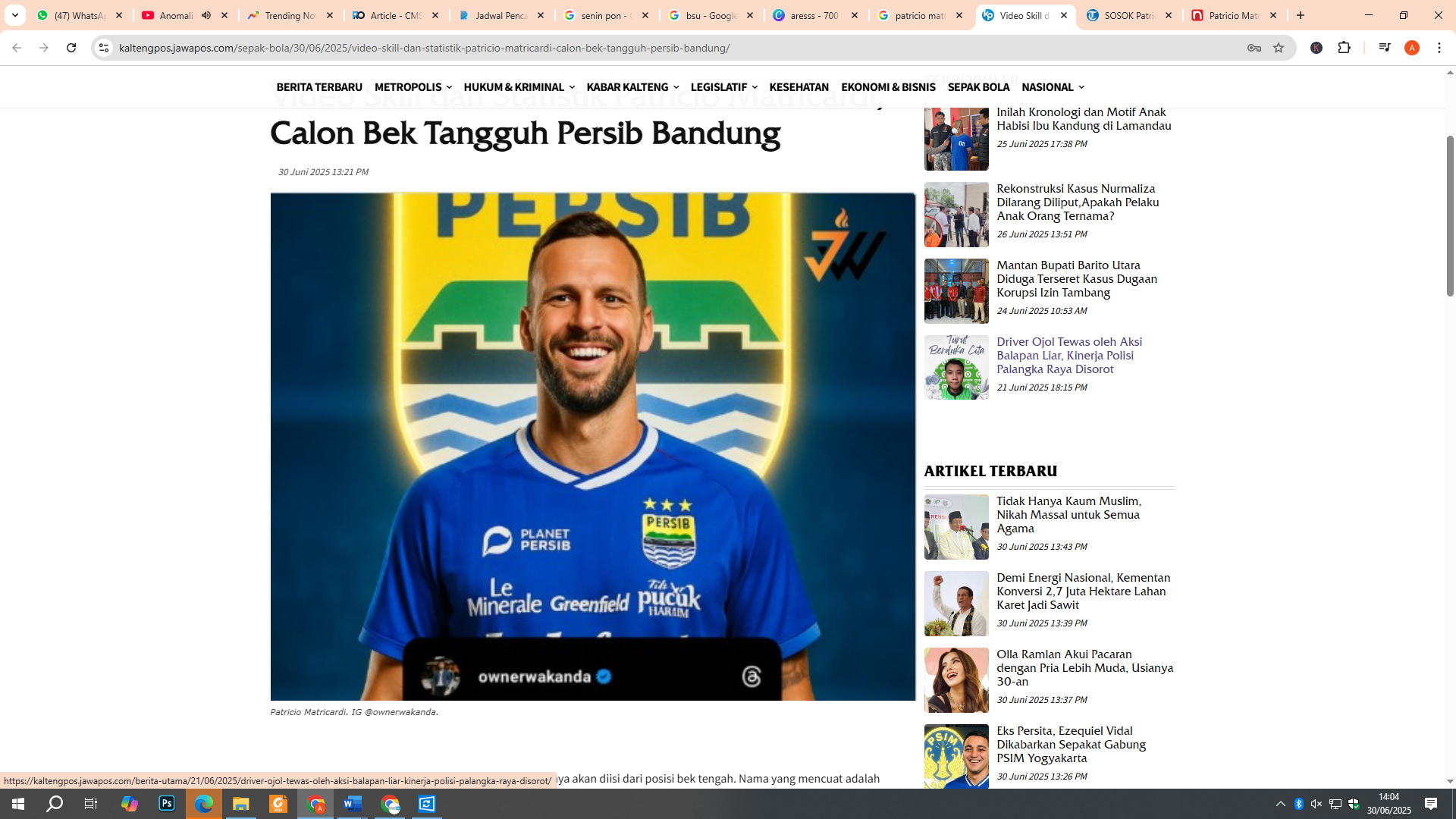 Patricio Matricardi, pe, pemain asing yang dirumorkan gabung Persib Bandung