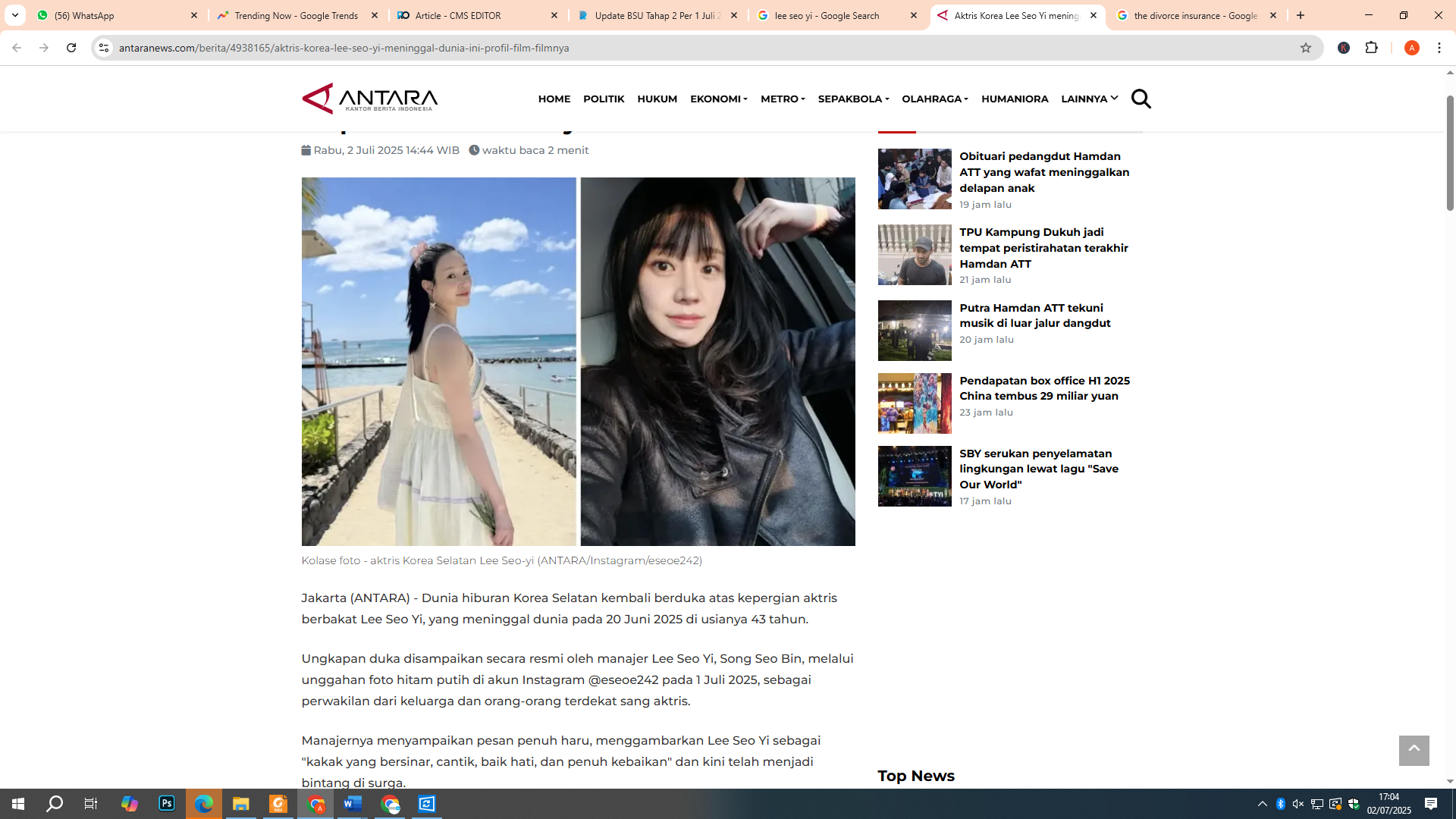 Aktris drama Korea Lee Seo Yi meninggal dunia