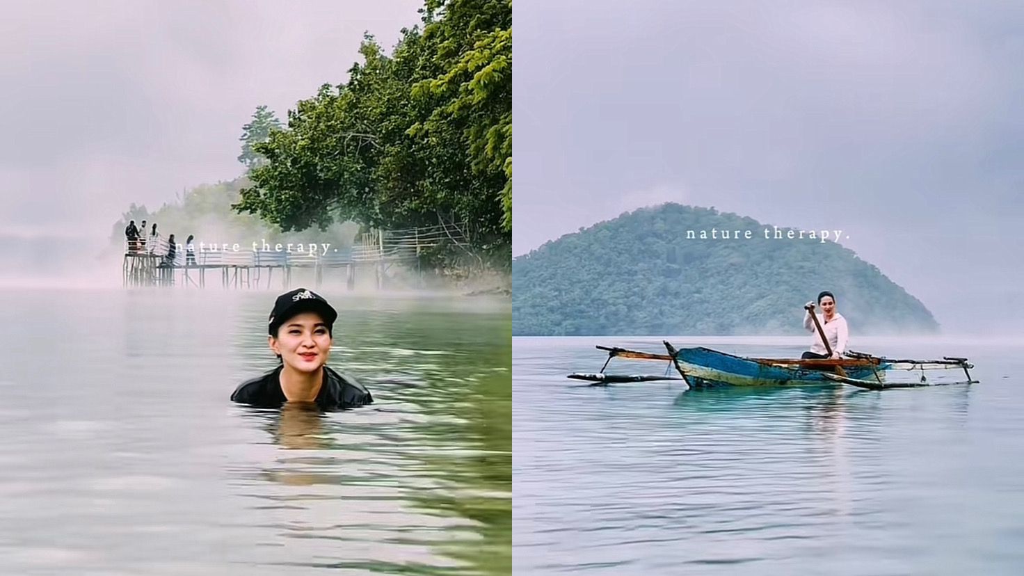 Video Sherly Tjoanda sedang berendam di laut hangat Desa Tawa, Halmahera Selatan.