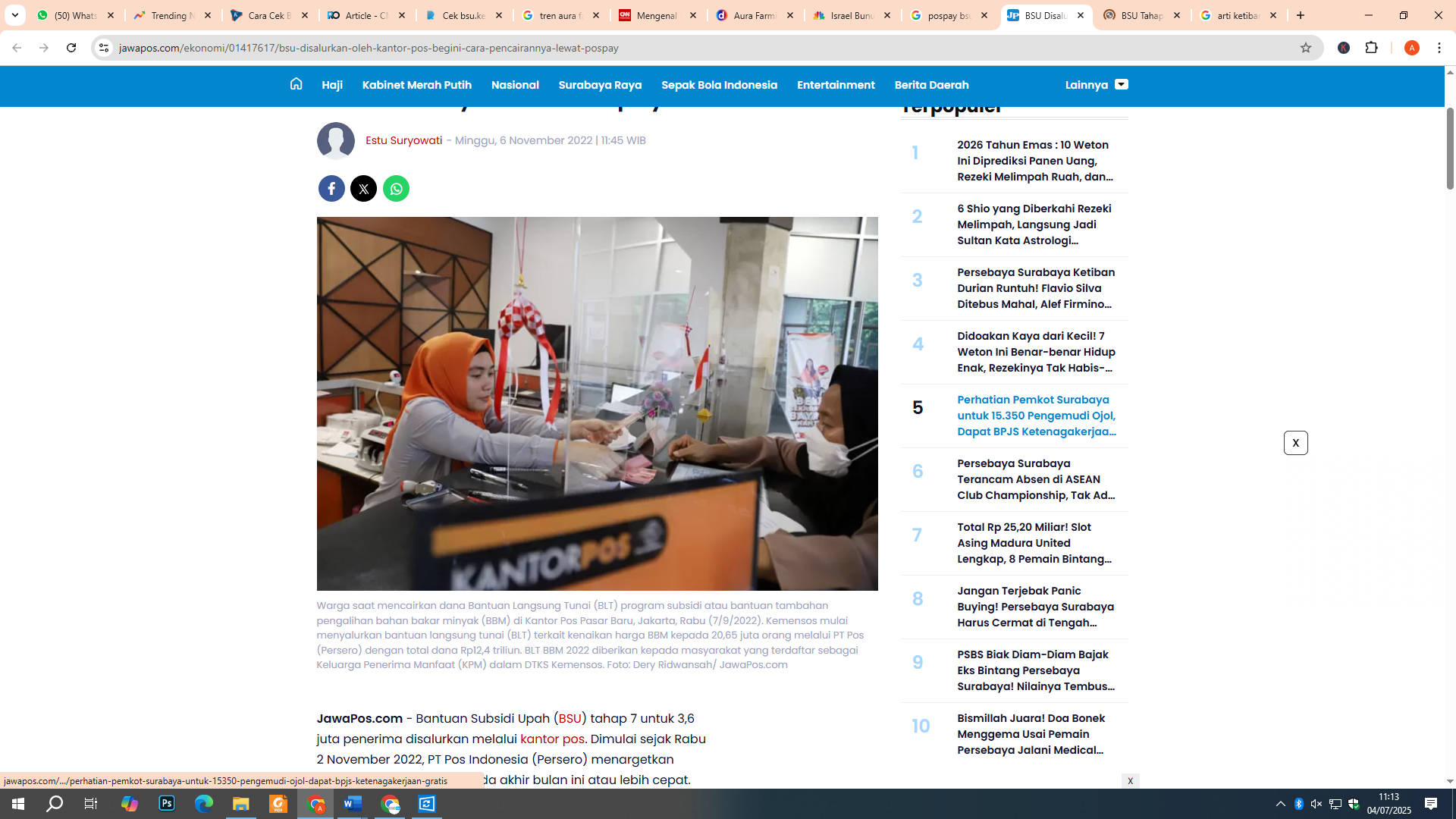 Pencairan BSu di Kantor Pos