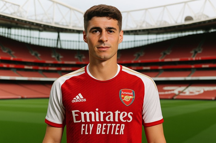 Ilustrasi Kepa Berseragam Arsenal by Meta AI