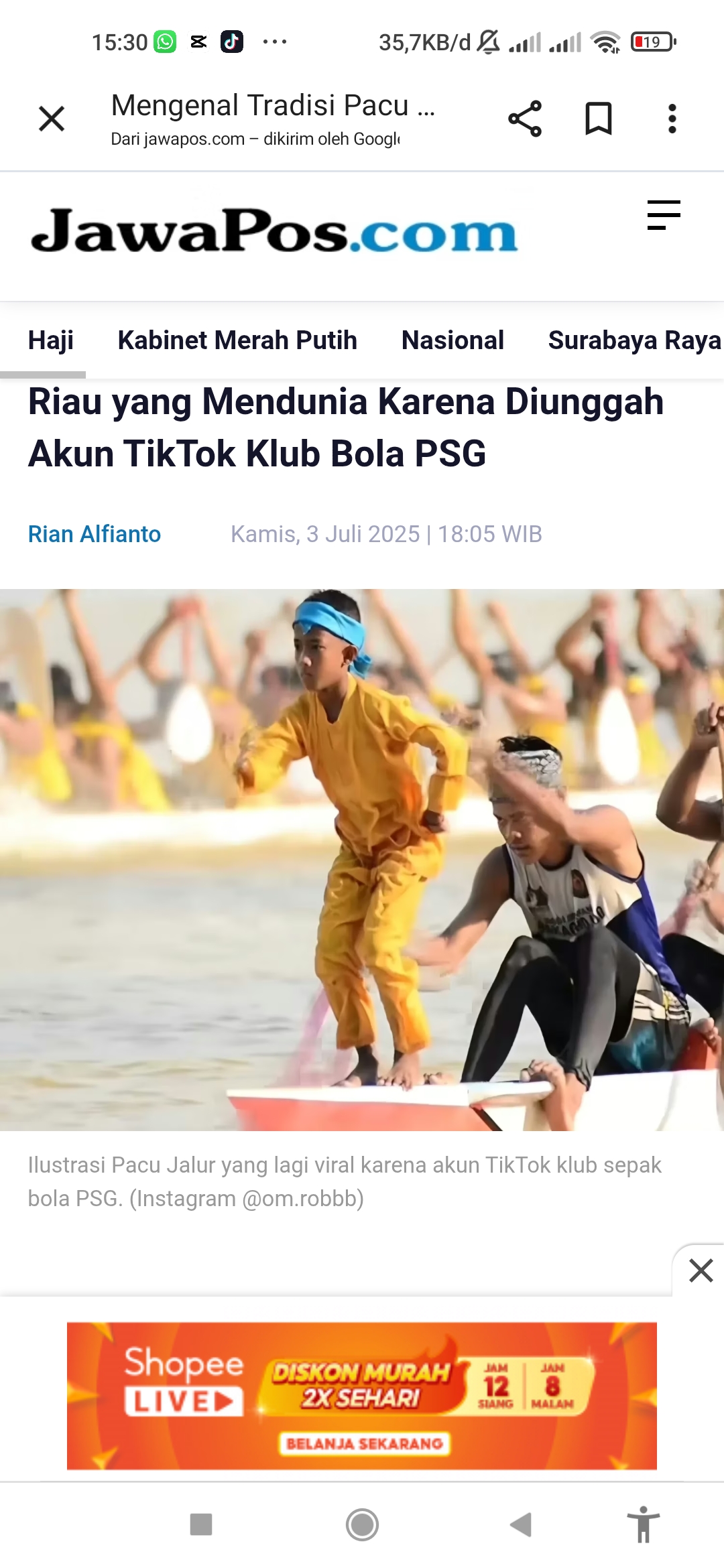Tradisi Pacu Jalur Riau