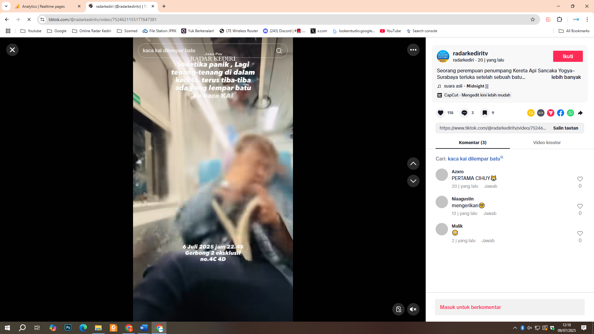 Penumpang Kereta Api Sancaka terkena lemparan batu