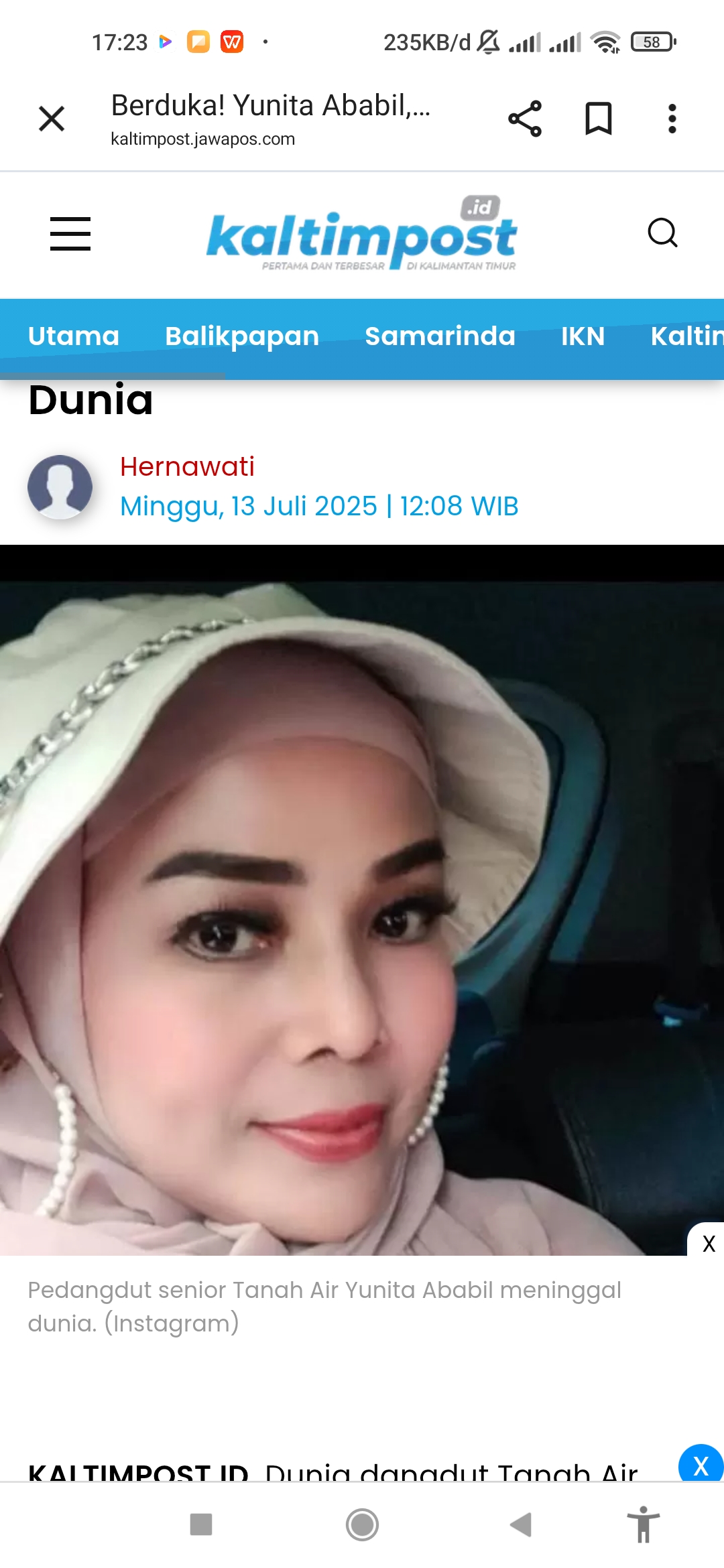 Penyanyi dangdut senior, Yunita Ababiel Meninggal Dunia