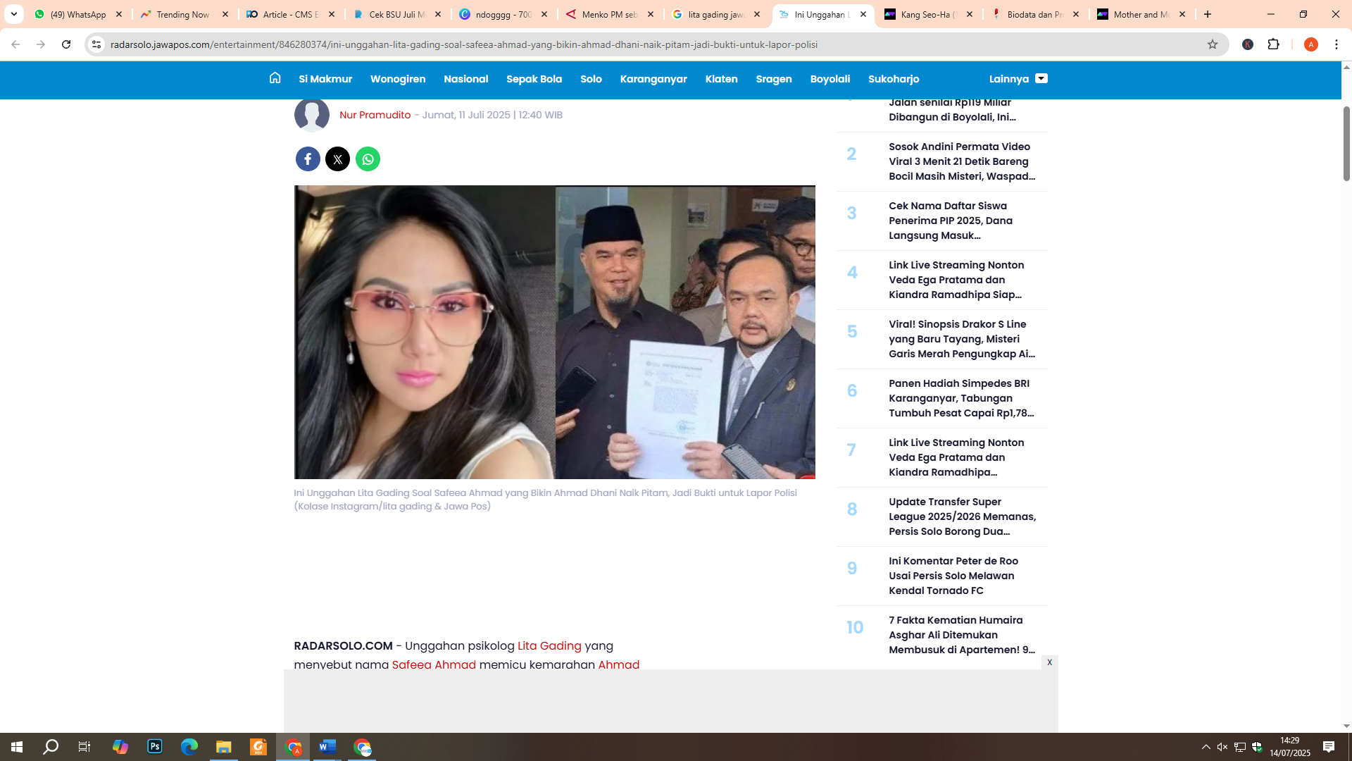 Ahmad Dhani Laporkan Lita Gading ke Polisi