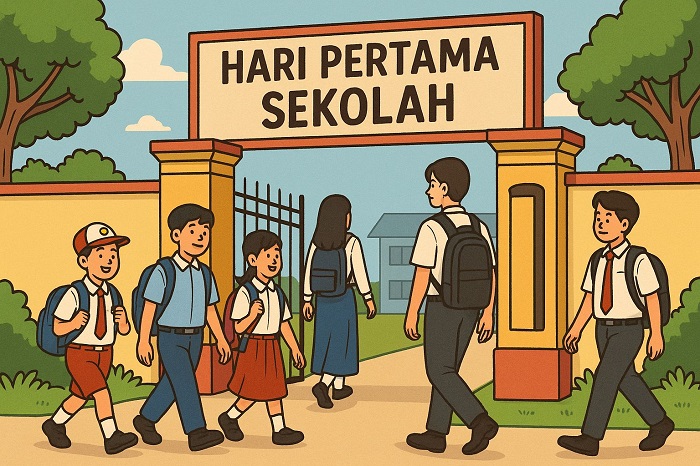 Ilustrasi Hari Pertama Sekolah by Meta AI