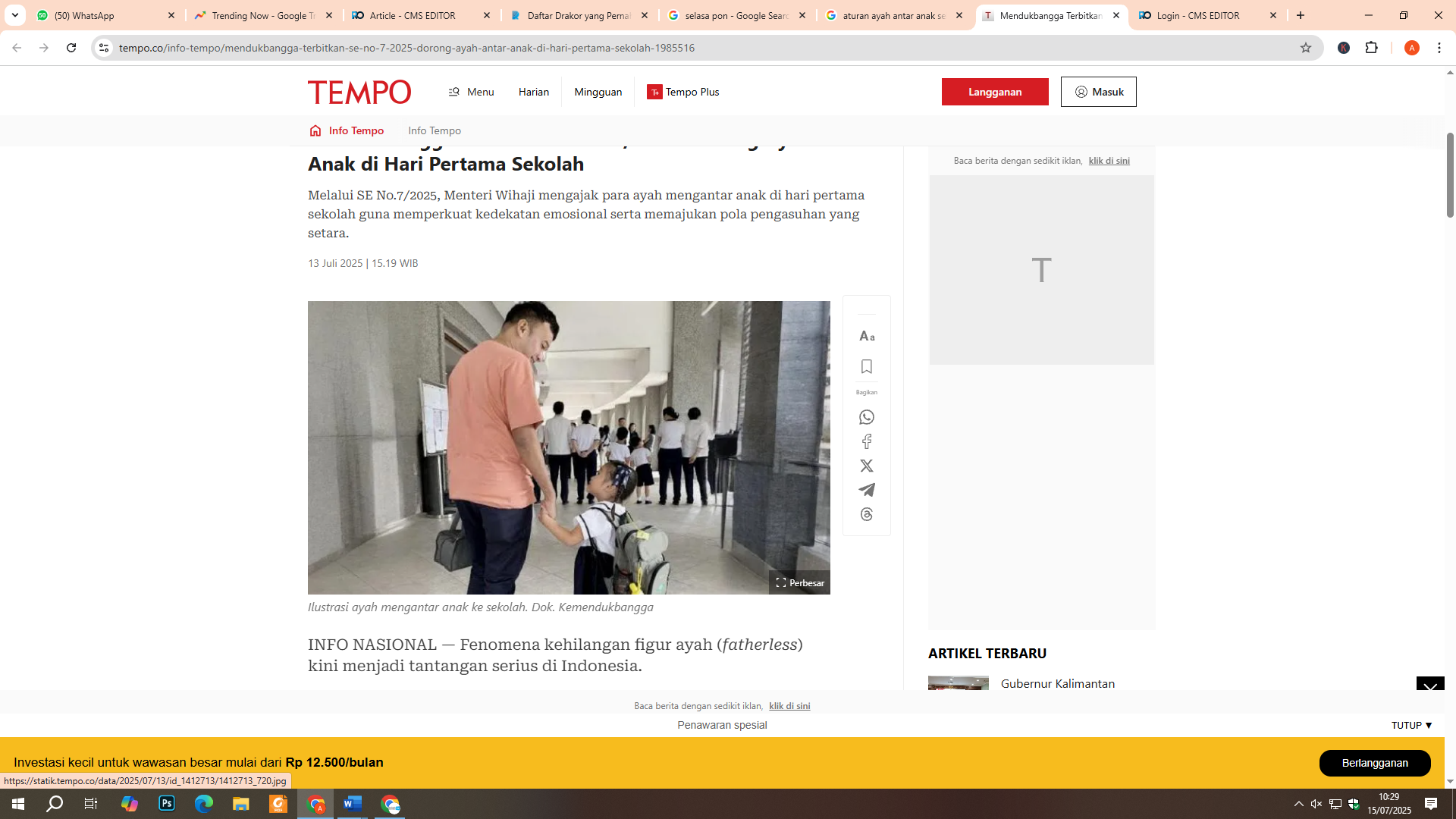 Pemerintah terbitkan aturan ayah antar anak sekolah