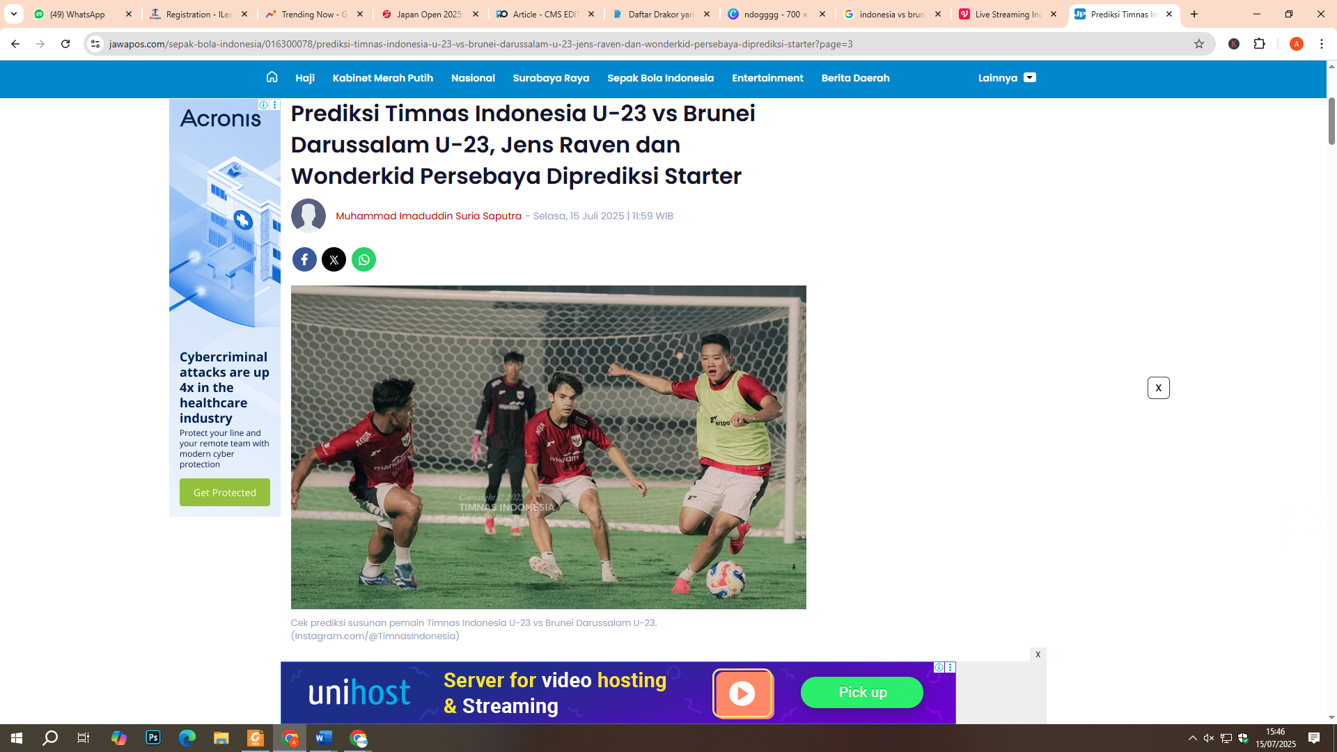 Link live streaming Indonesia vs Brunei Darussalam U-23