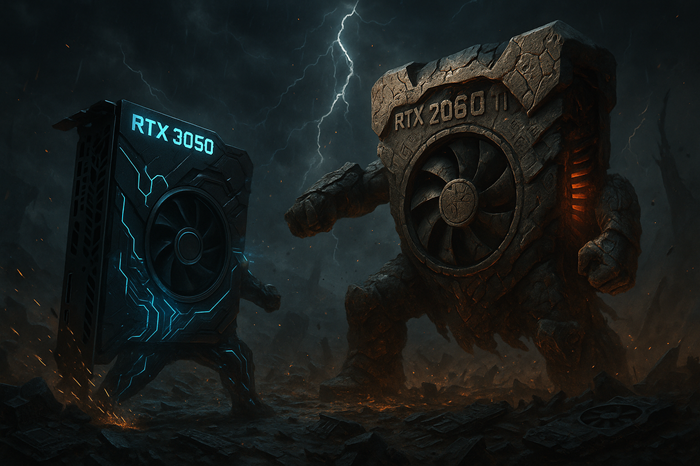 ilustrasi GPU rtx 3050 vs rtx 2060ti dalam konsep game ragnarok By sora AI