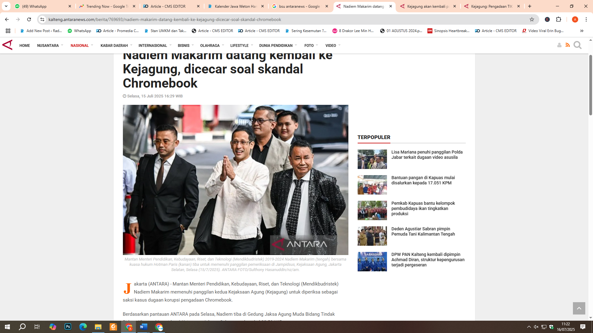 Mantan Menteri Pendidikan, Kebudayaan, Riset, dan Teknologi (Mendikbudristek) 2019-2024 Nadiem Makarim penuhi panggilan Kejagung
