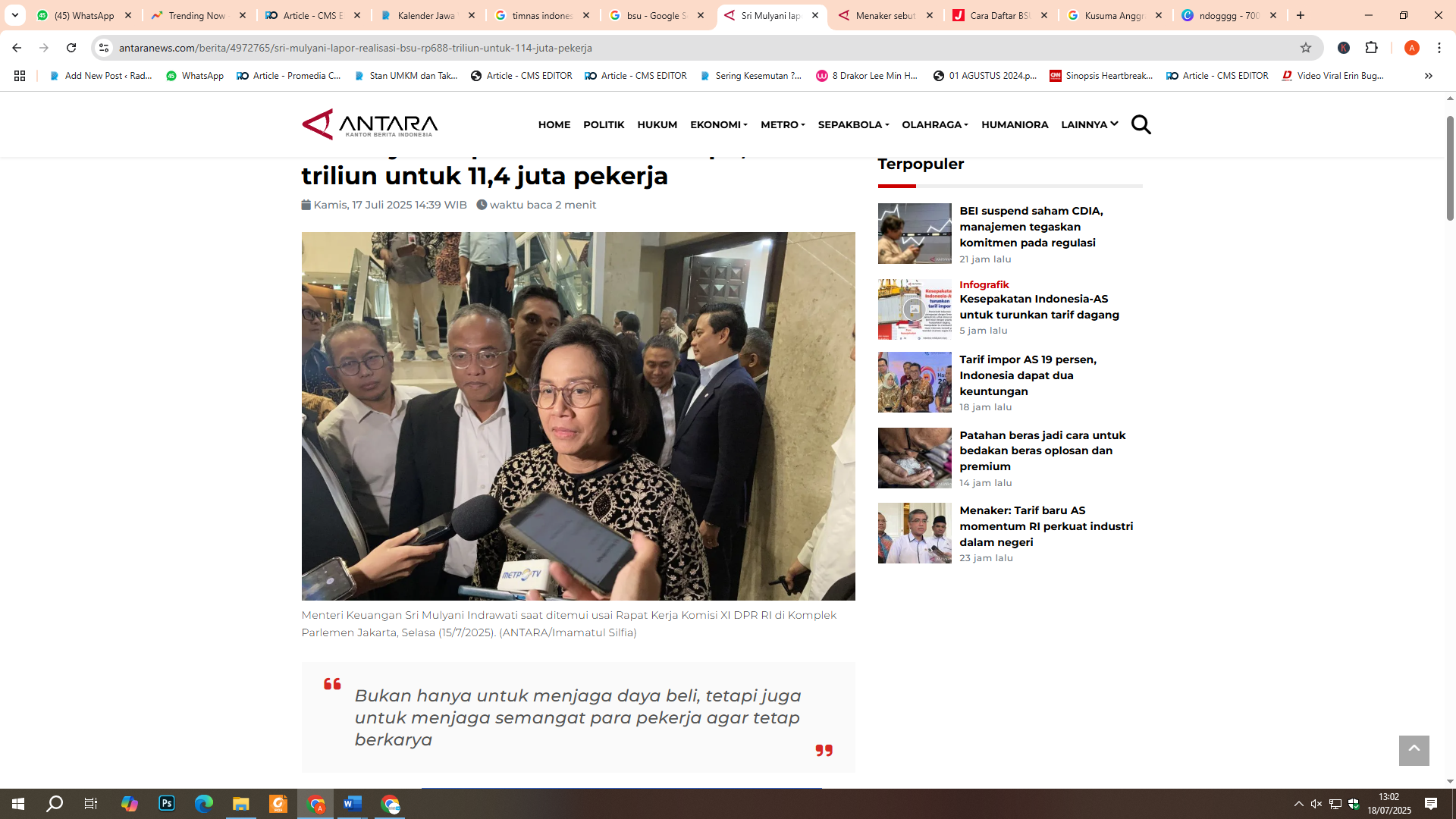Menteri Keuangan Sri Mulyani