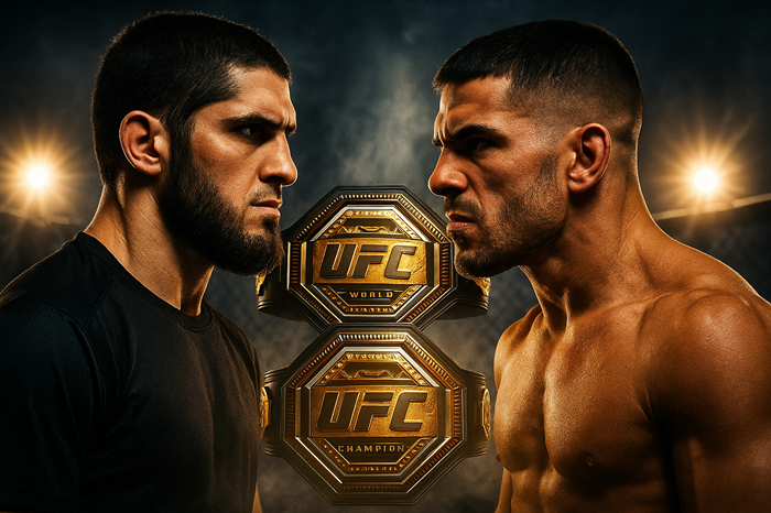 Islam Makhacev Vs Ilia Topuria  Ilustrasi By Sora AI