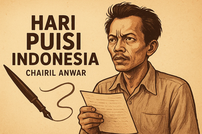 Ilustrasi Memperingati Hari Puisi Indonesia dan Chairil Anwar by Sorai AI