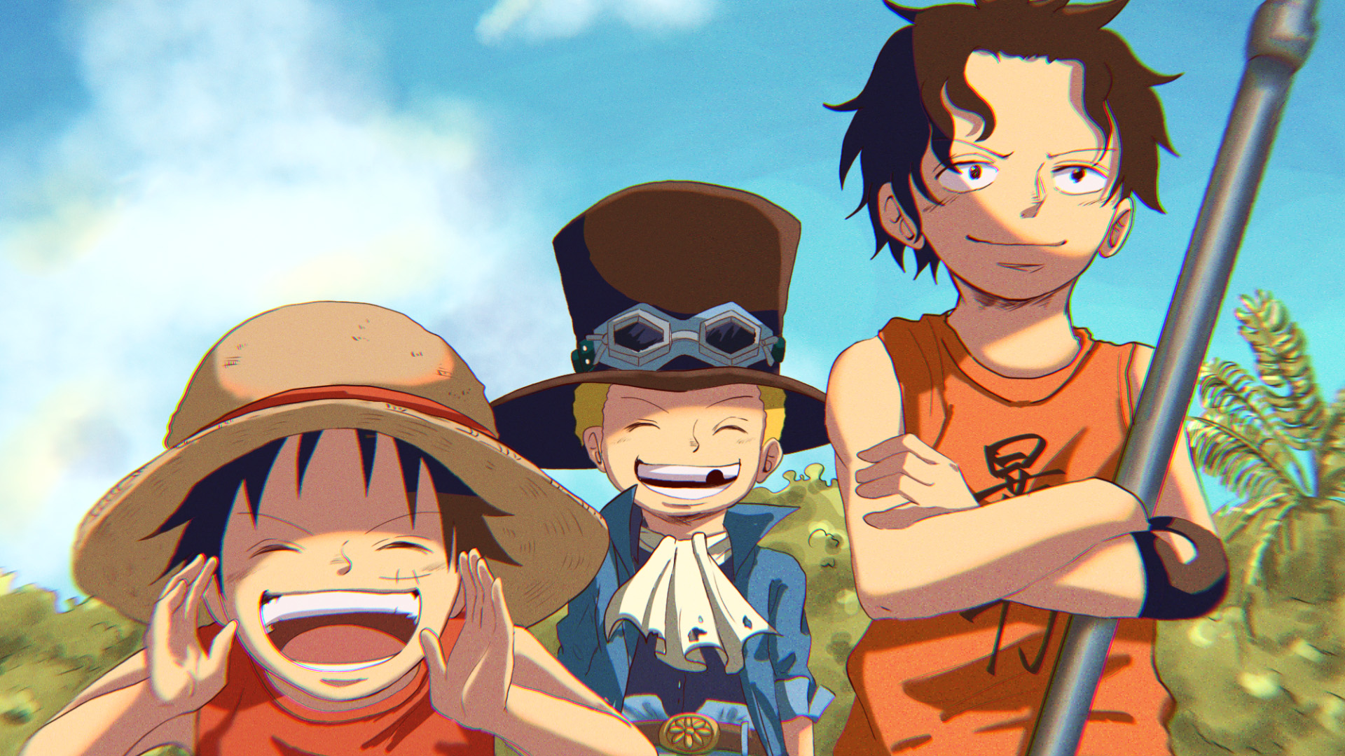 Luffy, Sabo dan Ace yang bersahabat baik sejak kecil.