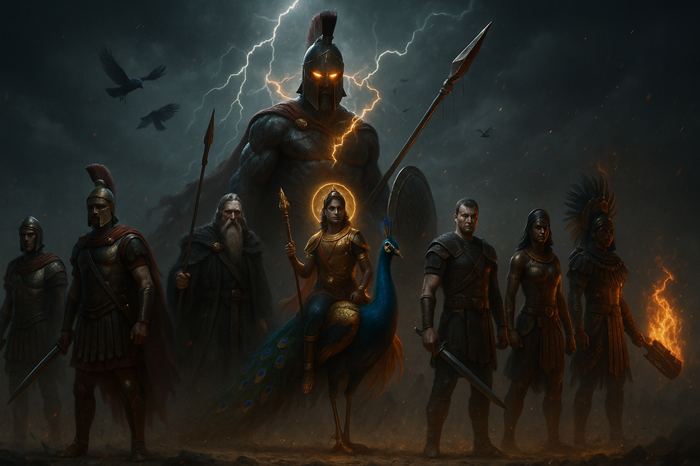 Foto Ilustrasi Dewa Dari berbagai Mitologi By Sora AI