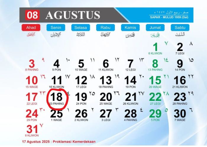Kalender Agustus 2025