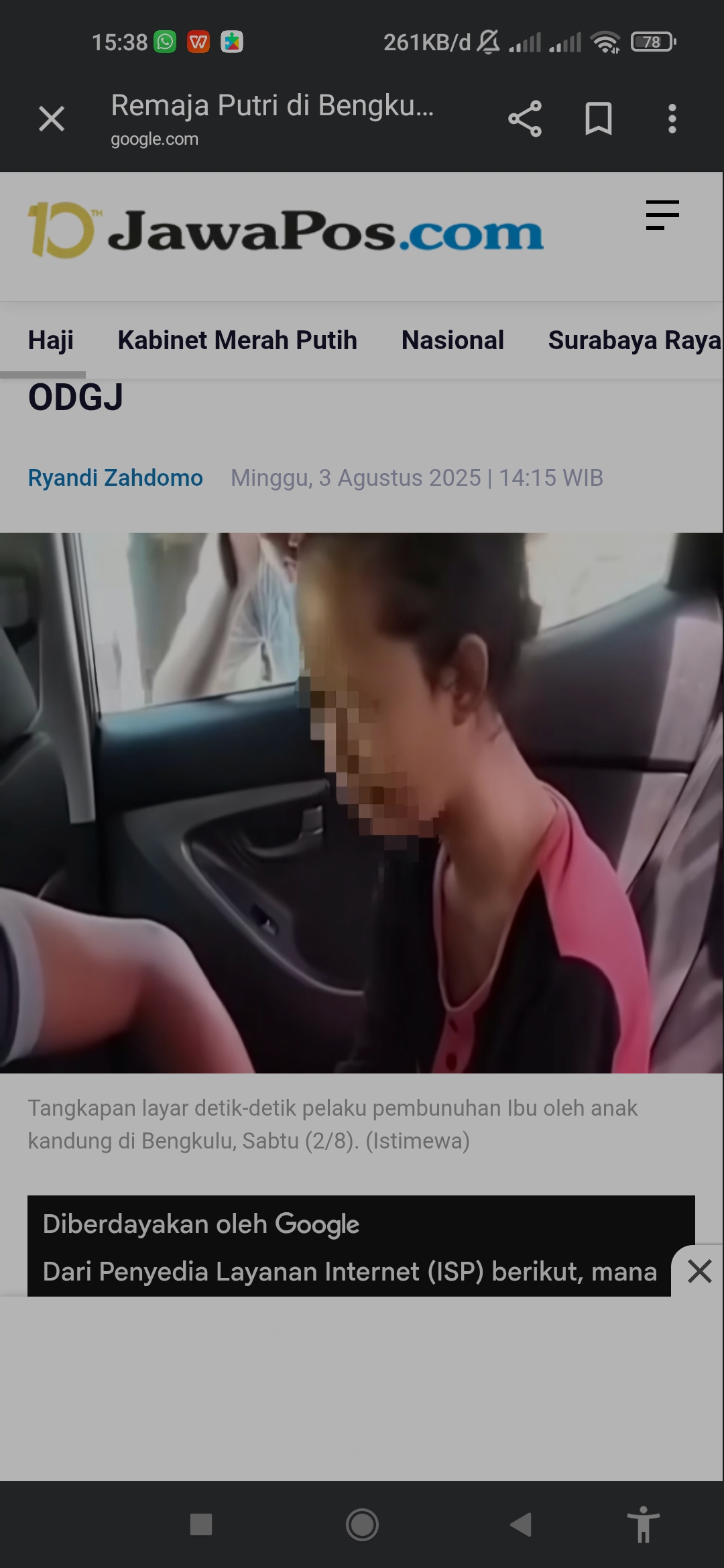 Anak di Bengkulu bunuh ibu saat Sholat