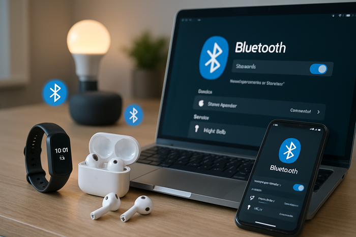 Gambar alat alat yang menggunakan Bluetooth ilsutrasi BY Sora.ai