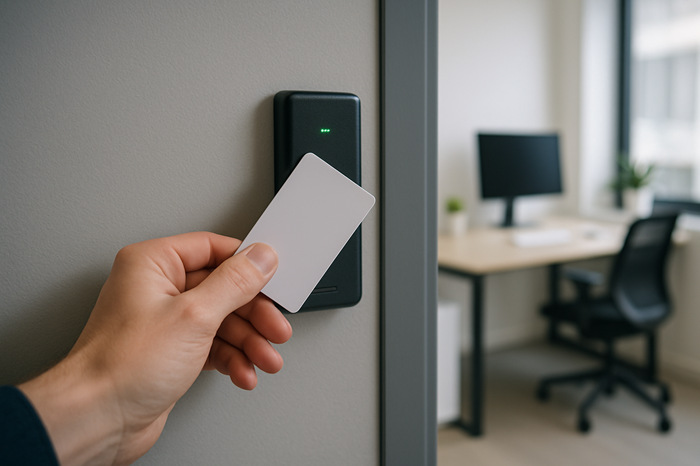 Gambar orang absen menggunakan card yang menggunakan teknologi RFID, Ilustrasi BY Sora.ai