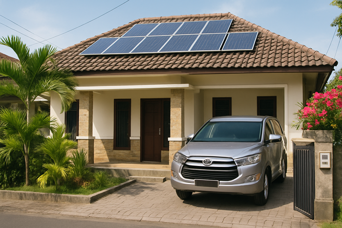 Gambar rumah yang menggunakan panel surya, ilustrasi BY Sora.ai