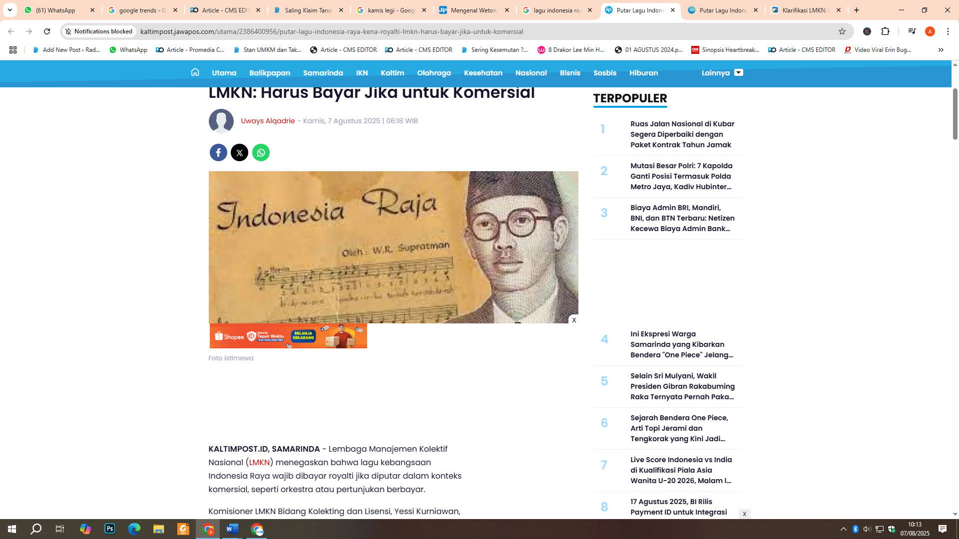 Lagu Indonesia raya diminta bayar royalti